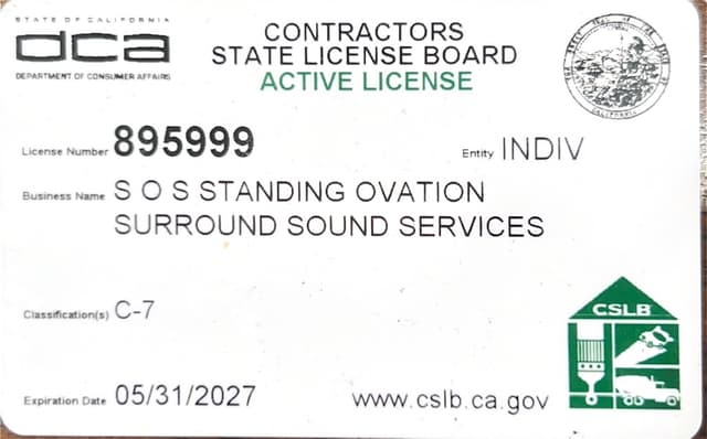 California Contractors State License Board - Active License #895999